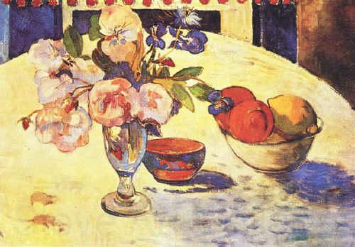 Paul Gauguin Flowers and a Bowl of Fruit on a Table  4